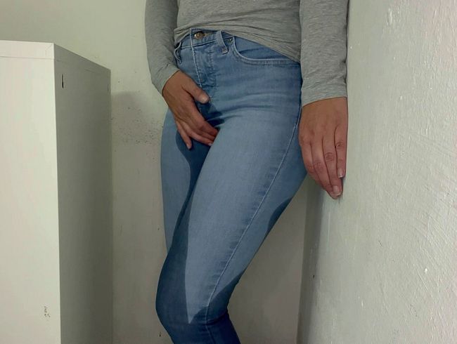 Almost caught by neighbor in piss-soaked jeans